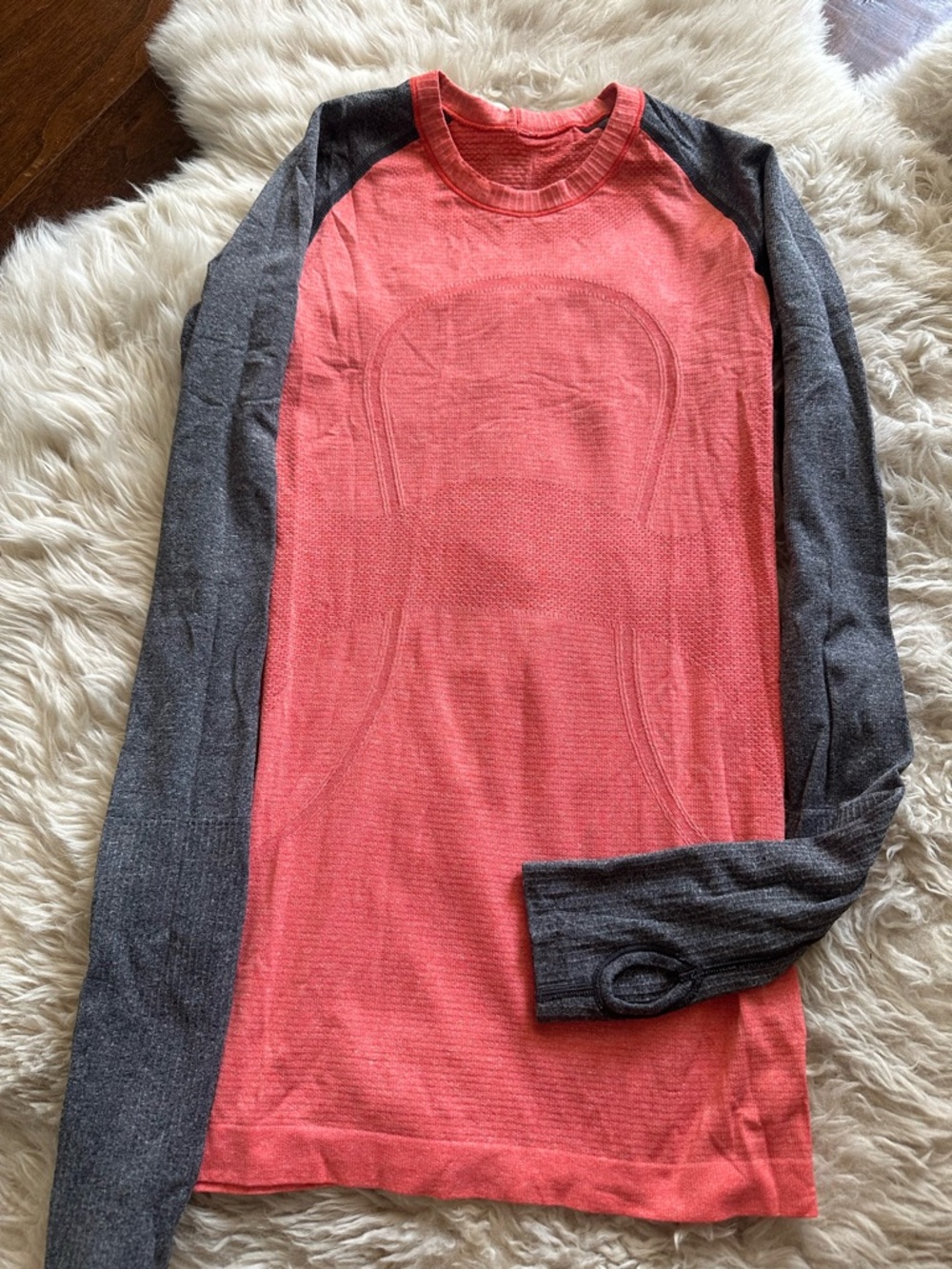 lululemon athletica Coral and Charcoal Raglan Long Sleeve Top